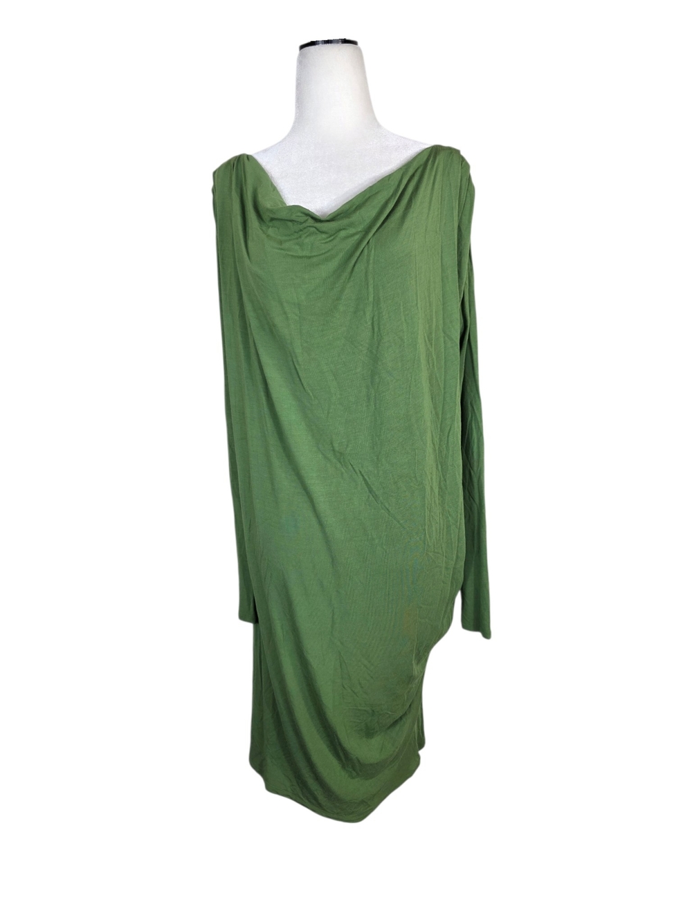 Encircled Olive Green Long-Sleeve Draped Women's Dress